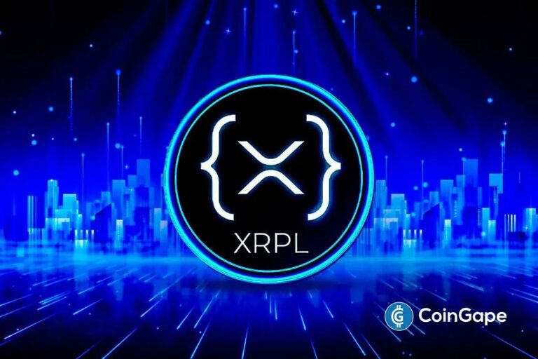 Digitale Darstellung des XRP-Logos auf einem leuchtenden Blockchain-Hintergrund.