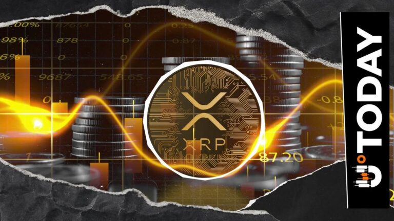 Eine physische XRP-Münze vor einem digitalen Netzwerk-Hintergrund
