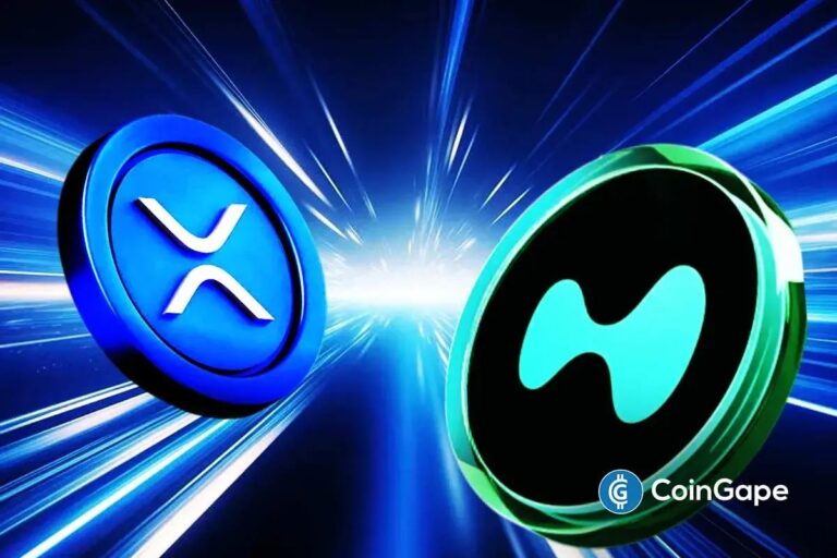 Ein leuchtendes XRP-Logo vor einem aufsteigenden Kurs-Chart und abstrakten Finanzdaten