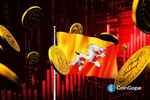 Physische Bitcoin-Münze vor einem digitalen Kurs-Chart auf einem dunklen Hintergrund