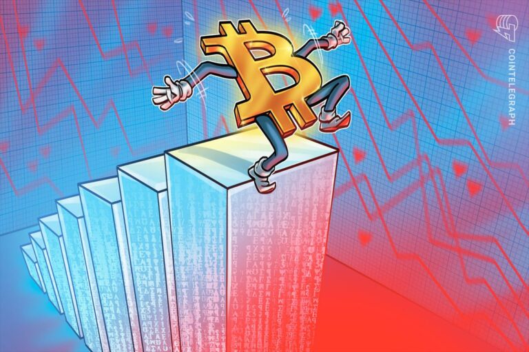 Ein roter Bitcoin-Kurs-Chart, der einen Preisrückgang und eine Bodenbildung am Krypto-Markt symbolisiert