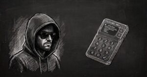 Physische Bitcoin-Münze neben einem Laptop mit Vorhängeschloss, das digitale Sicherheit und Hacking symbolisiert