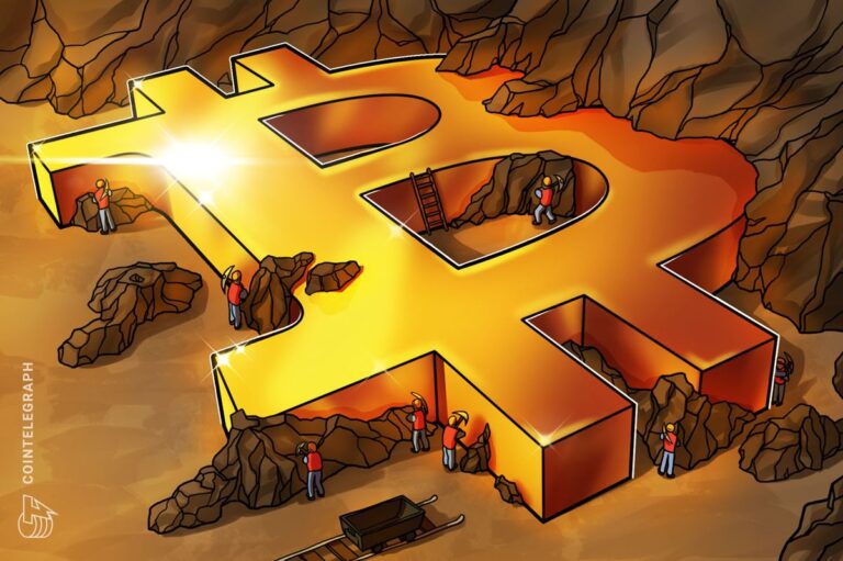 Physische Bitcoin-Münze neben leistungsstarker Server-Hardware für KI und Mining