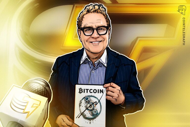 Ein roter Abwärtspfeil überlagert einen Bitcoin-Kurschart, der einen Preisrückgang illustriert.