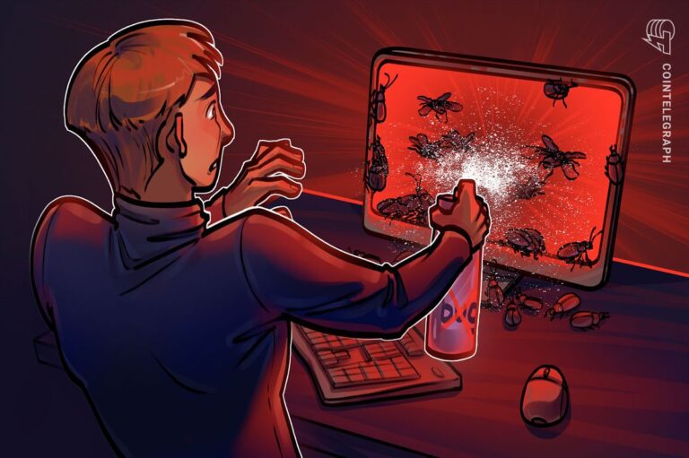 Ein Computermonitor mit Code-Zeilen, einem Warnsymbol und einer leuchtenden Bitcoin-Münze