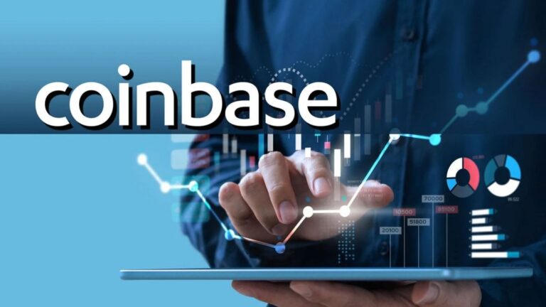 Liniendiagramm des fallenden Coinbase Bitcoin Premium Index vor einem unscharfen Krypto-Börsenticker