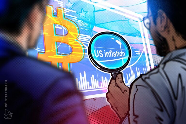 Abwärtsgerichteter Kurs-Chart mit einer physischen Bitcoin-Münze und dem Logo der US-Notenbank Federal Reserve