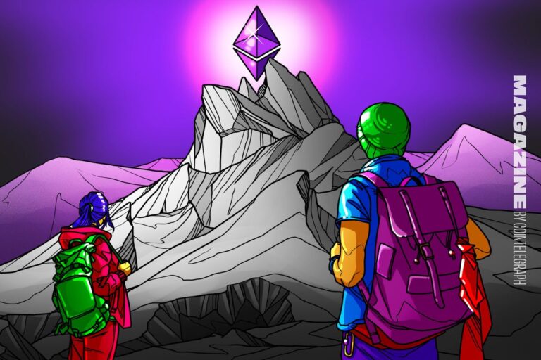 Nahaufnahme einer Ethereum-Münze vor einem rot leuchtenden Kurs-Chart und abstrakten Code-Zeilen