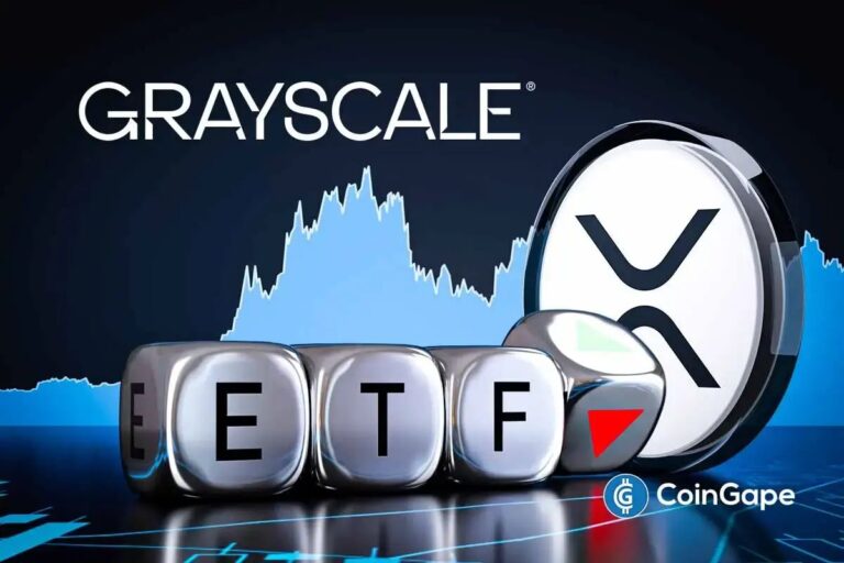 Ein roter fallender Kurs-Chart vor einem großen Ripple-Logo