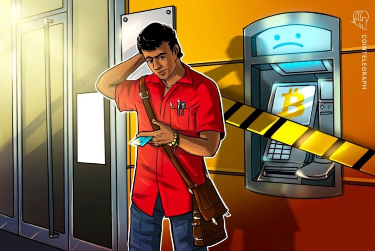 Ein deaktivierter Bitcoin-Geldautomat mit einem Sperrschild