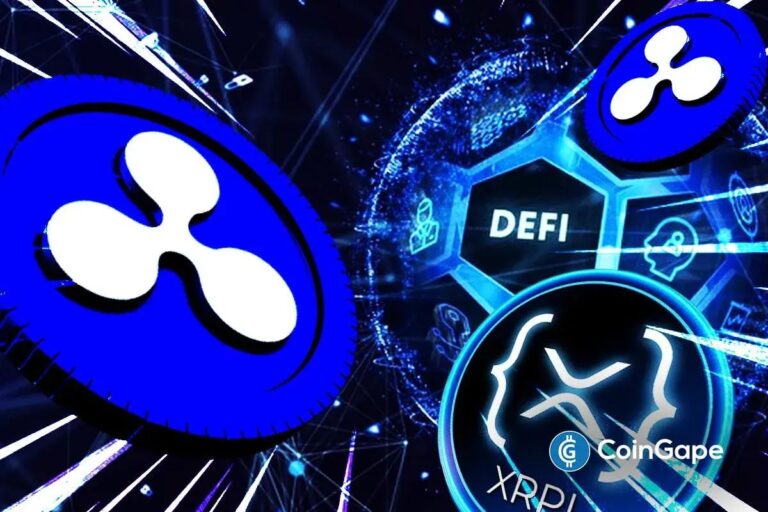 Ripple-Logo über einer digitalen Darstellung des XRP Ledgers zur Illustration von DeFi-Protokollen