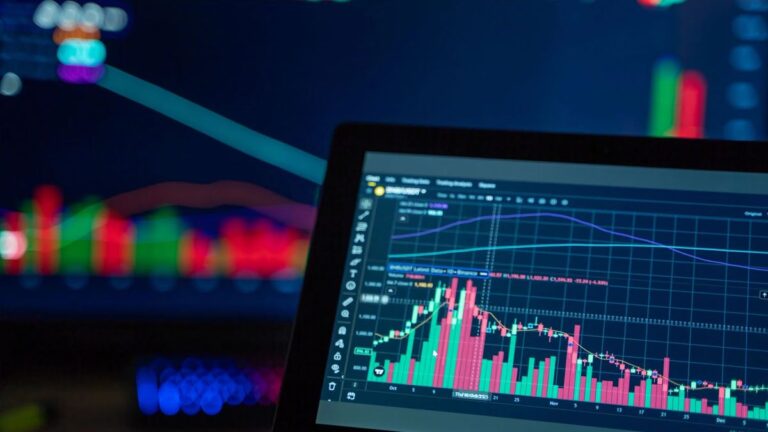 Ein roter Kurs-Chart, der einen plötzlichen Preisrückfall bei Bitcoin darstellt.