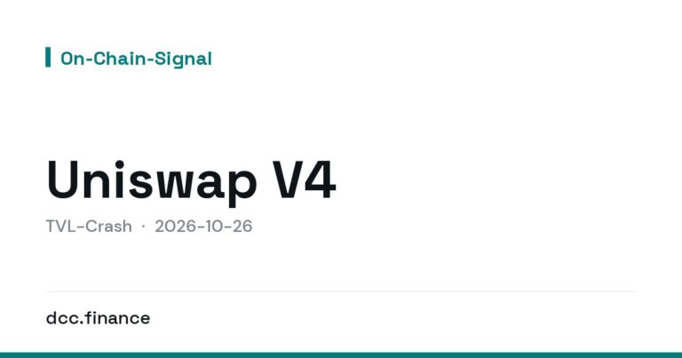 Ein roter Abwärtstrend auf einem Chart illustriert den Rückgang der Uniswap V4 Liquidität